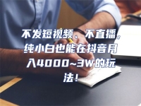 不發短視頻、不直播，純小白也能在抖音月入4000~3W的玩法！